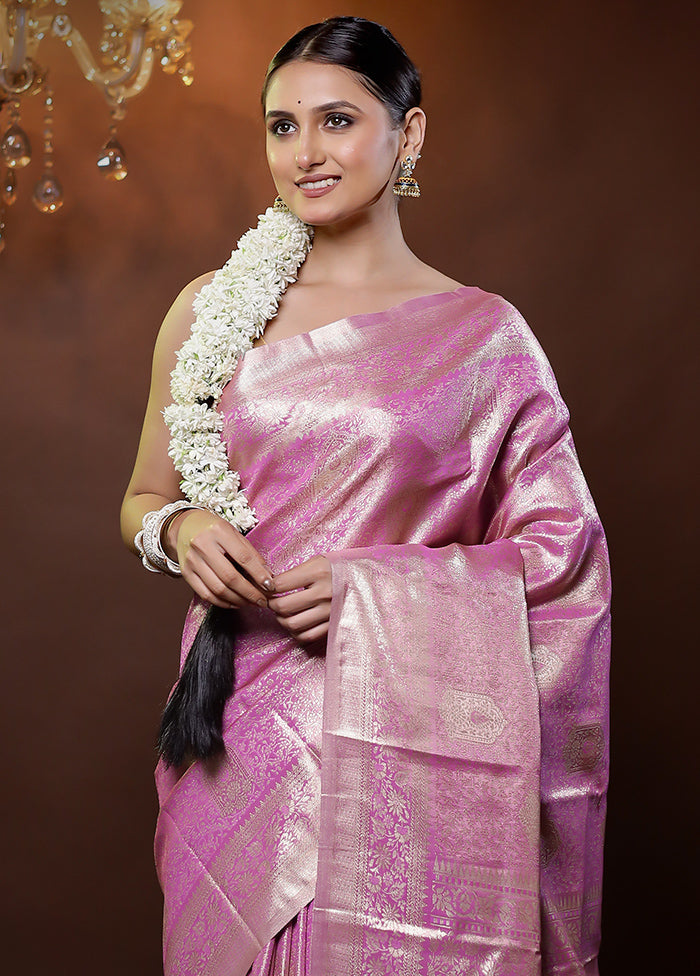 Pink Kanjivaram Silk Saree With Blouse Piece