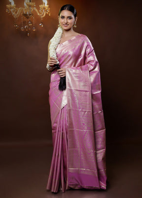 Pink Kanjivaram Silk Saree With Blouse Piece