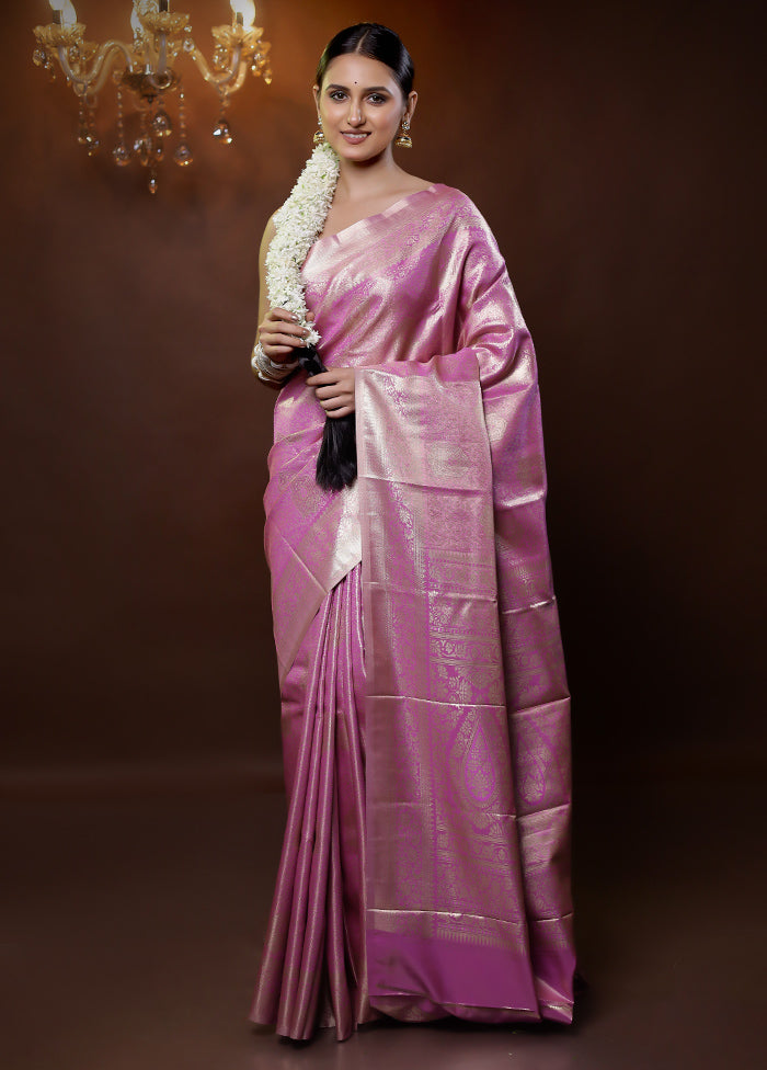 Pink Kanjivaram Silk Saree With Blouse Piece