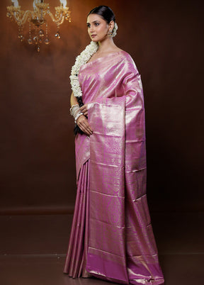 Pink Kanjivaram Silk Saree With Blouse Piece