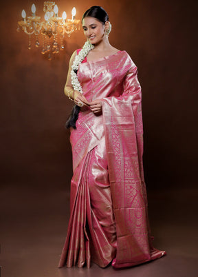 Pink Kanjivaram Silk Saree With Blouse Piece