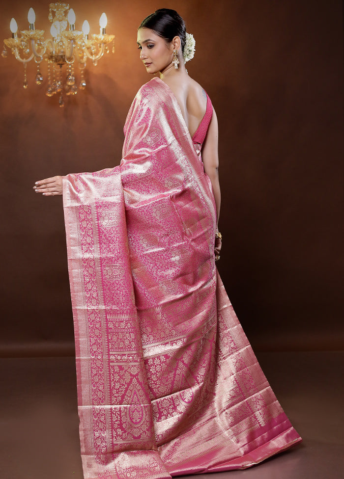 Pink Kanjivaram Silk Saree With Blouse Piece