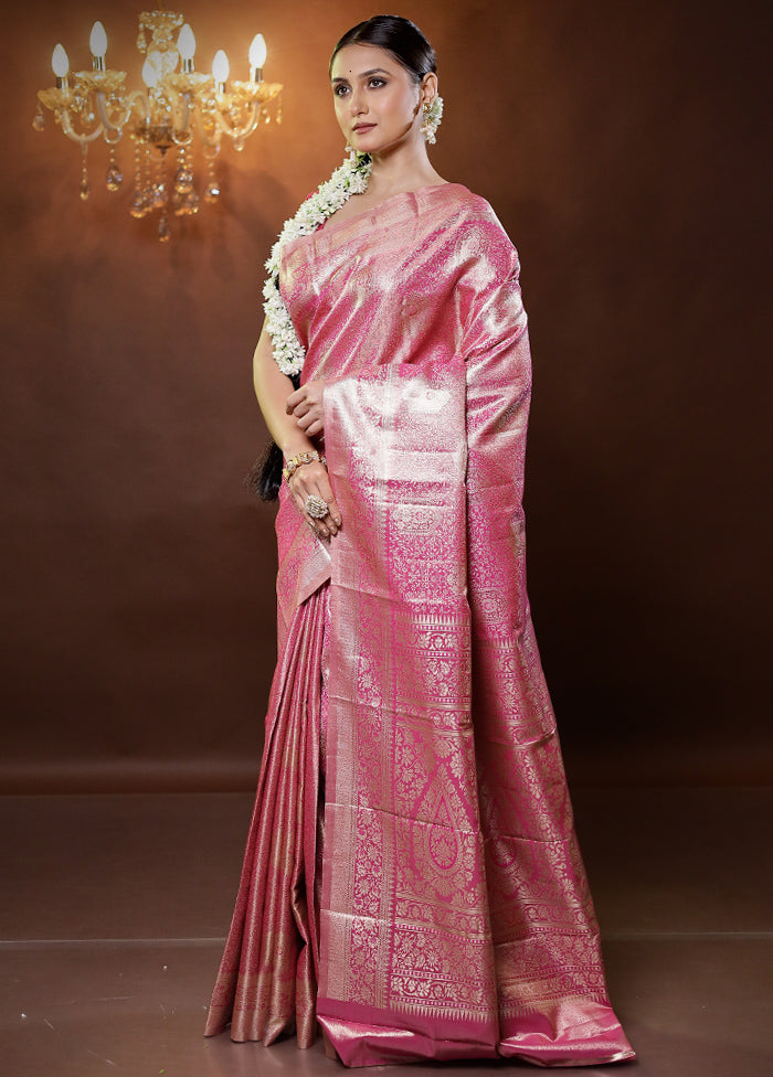 Pink Kanjivaram Silk Saree With Blouse Piece