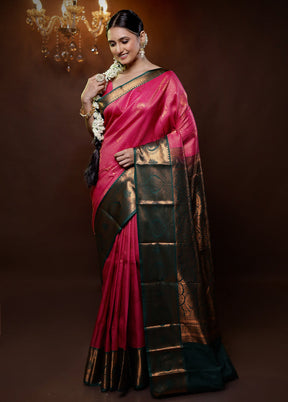 Pink Kanjivaram Silk Saree With Blouse Piece