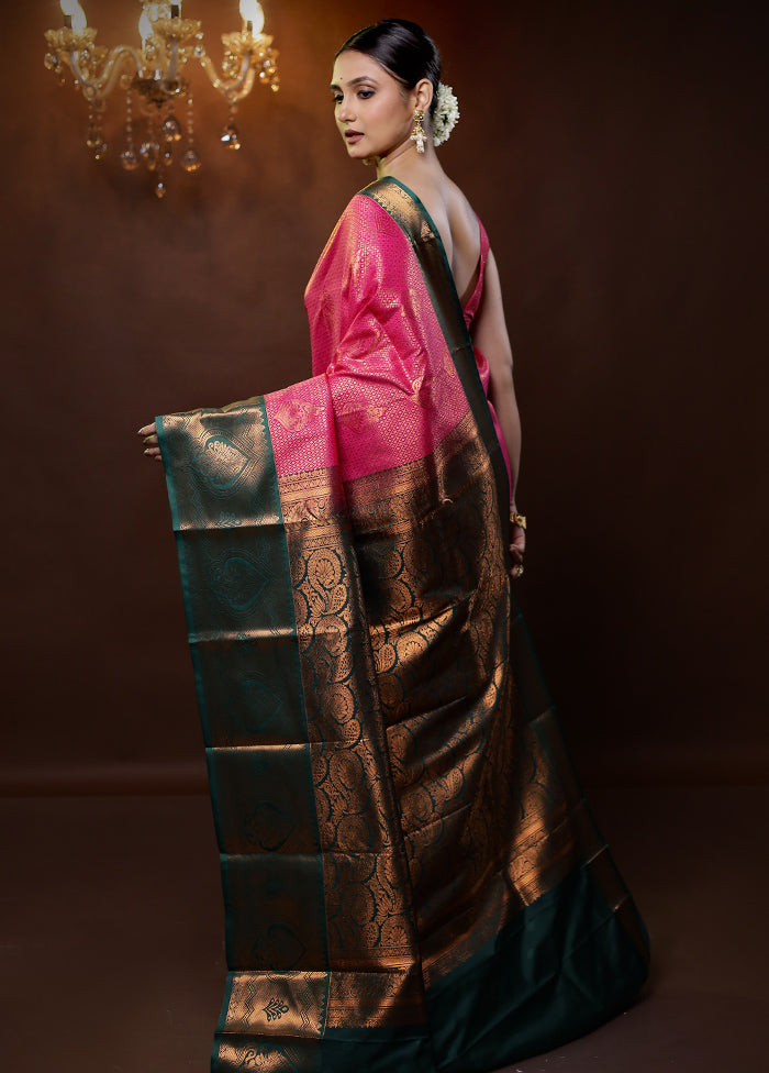 Pink Kanjivaram Silk Saree With Blouse Piece