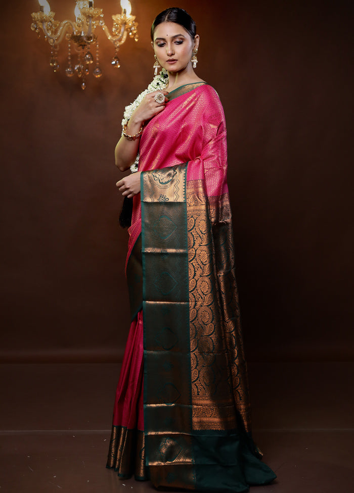 Pink Kanjivaram Silk Saree With Blouse Piece