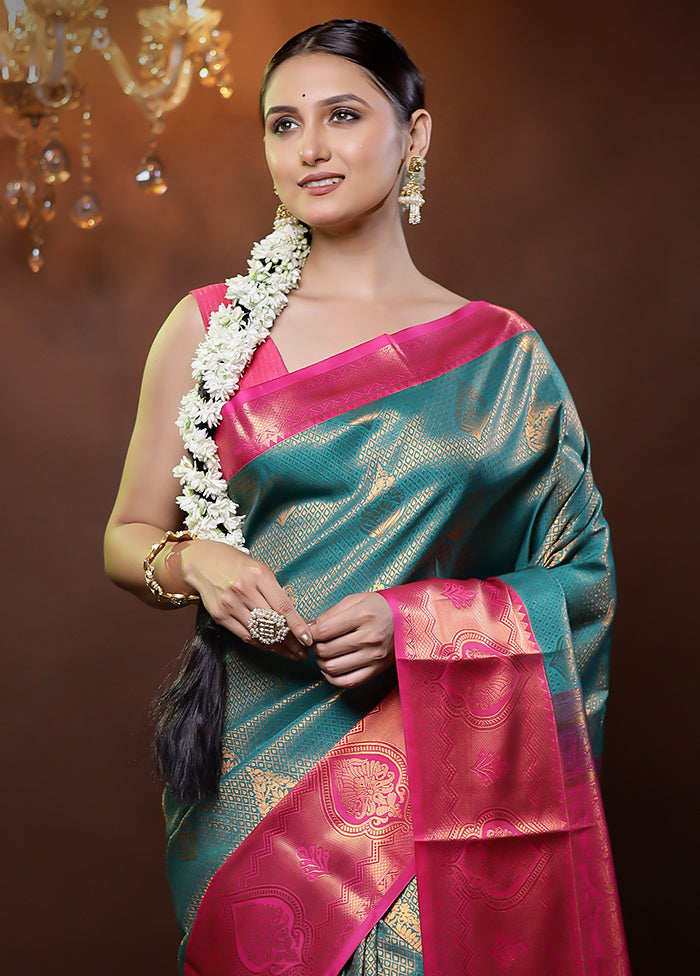 Green Kanjivaram Silk Saree With Blouse Piece