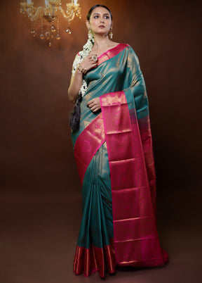 Green Kanjivaram Silk Saree With Blouse Piece