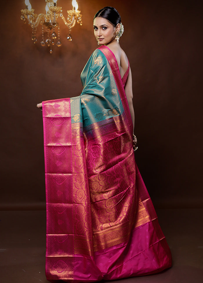 Green Kanjivaram Silk Saree With Blouse Piece