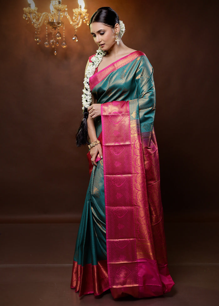 Green Kanjivaram Silk Saree With Blouse Piece