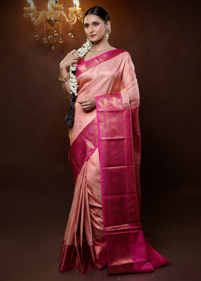 Pink Kanjivaram Silk Saree With Blouse Piece