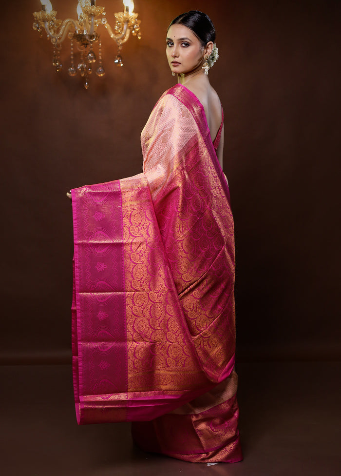 Pink Kanjivaram Silk Saree With Blouse Piece