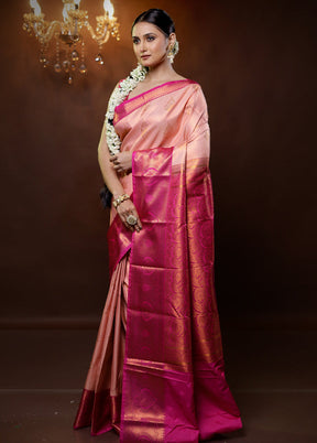 Pink Kanjivaram Silk Saree With Blouse Piece