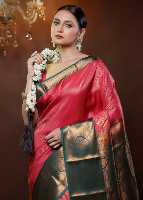 Pink Kanjivaram Silk Saree With Blouse Piece