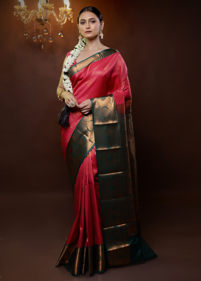 Pink Kanjivaram Silk Saree With Blouse Piece