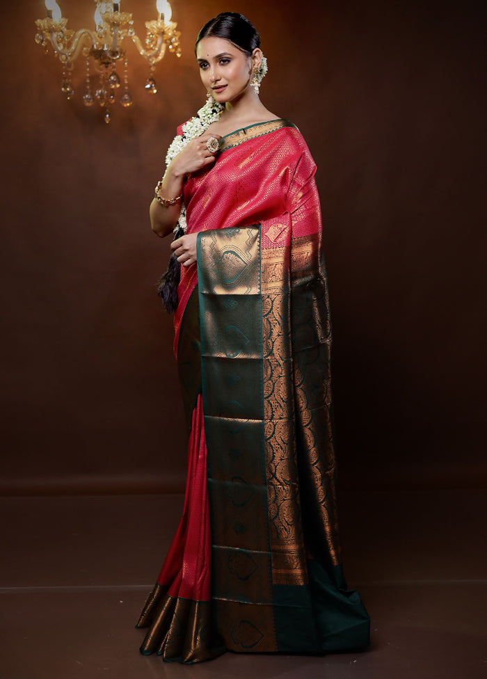 Pink Kanjivaram Silk Saree With Blouse Piece