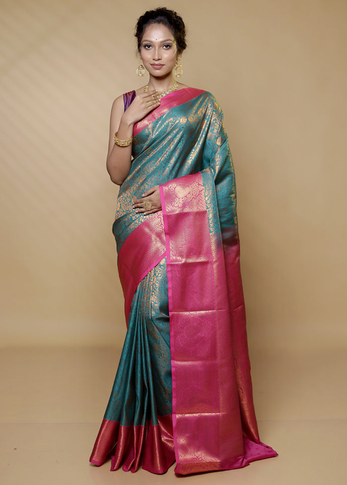 Green Kanjivaram Silk Saree With Blouse Piece