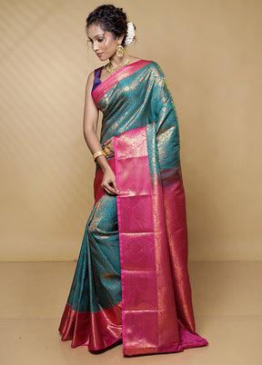 Green Kanjivaram Silk Saree With Blouse Piece