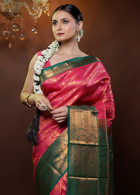 Pink Kanjivaram Silk Saree With Blouse Piece