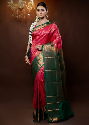 Pink Kanjivaram Silk Saree With Blouse Piece