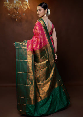 Pink Kanjivaram Silk Saree With Blouse Piece