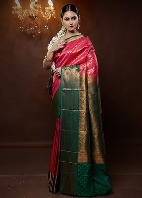 Pink Kanjivaram Silk Saree With Blouse Piece