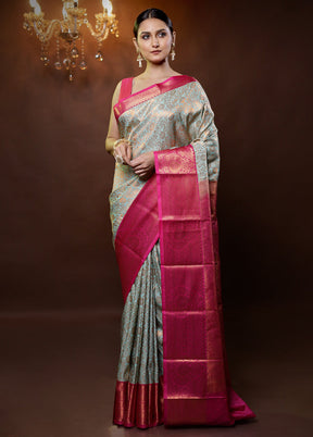 Blue Kanjivaram Silk Saree With Blouse Piece