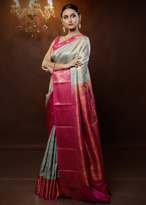 Blue Kanjivaram Silk Saree With Blouse Piece