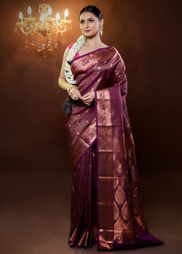 Purple Kanjivaram Silk Saree With Blouse Piece