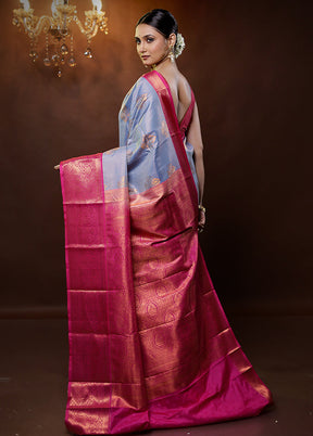 Blue Kanjivaram Silk Saree With Blouse Piece