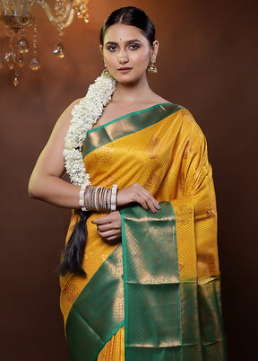 Yellow Kanjivaram Silk Saree With Blouse Piece