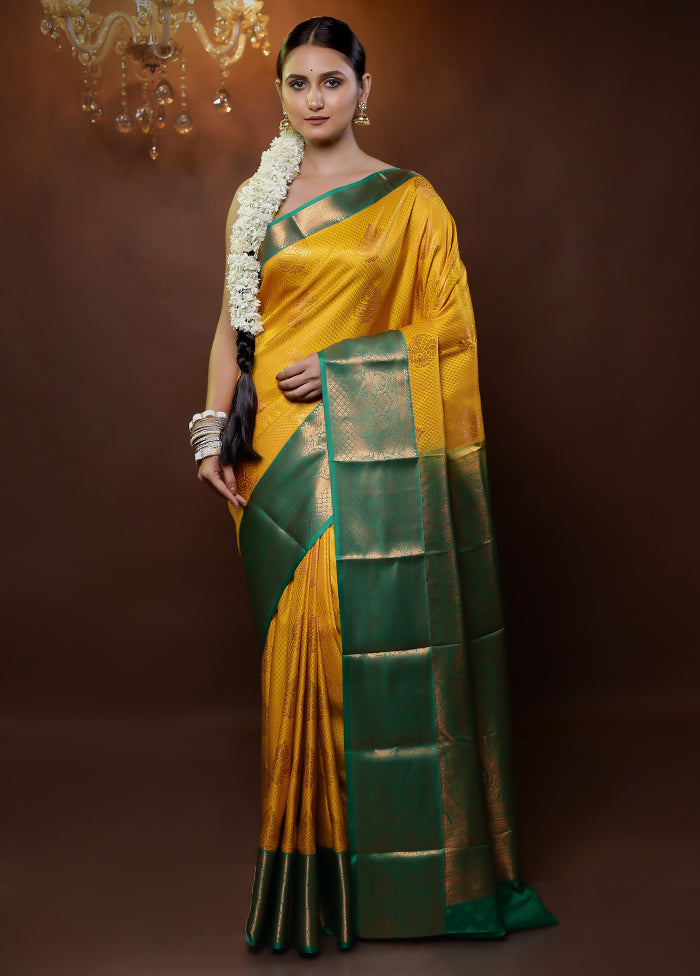 Yellow Kanjivaram Silk Saree With Blouse Piece