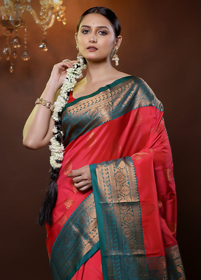 Pink Kanjivaram Silk Saree With Blouse Piece