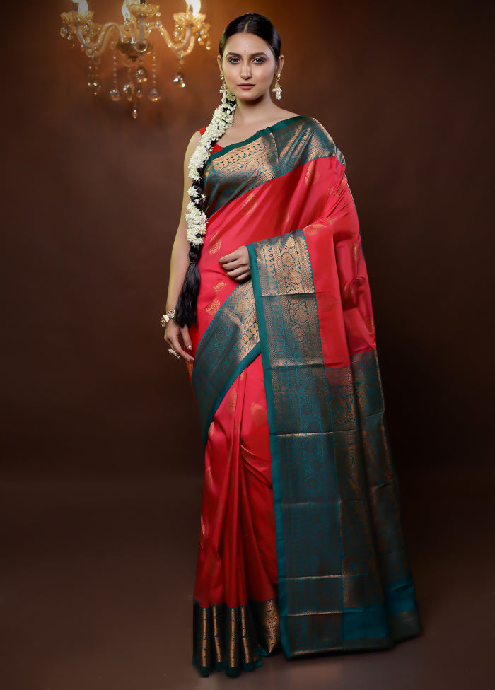 Pink Kanjivaram Silk Saree With Blouse Piece