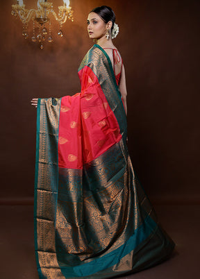 Pink Kanjivaram Silk Saree With Blouse Piece