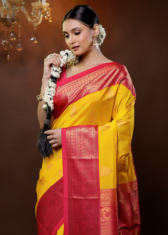 Yellow Kanjivaram Silk Saree With Blouse Piece