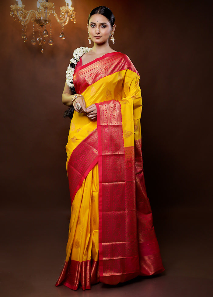 Yellow Kanjivaram Silk Saree With Blouse Piece