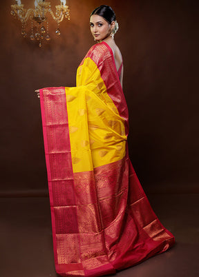 Yellow Kanjivaram Silk Saree With Blouse Piece