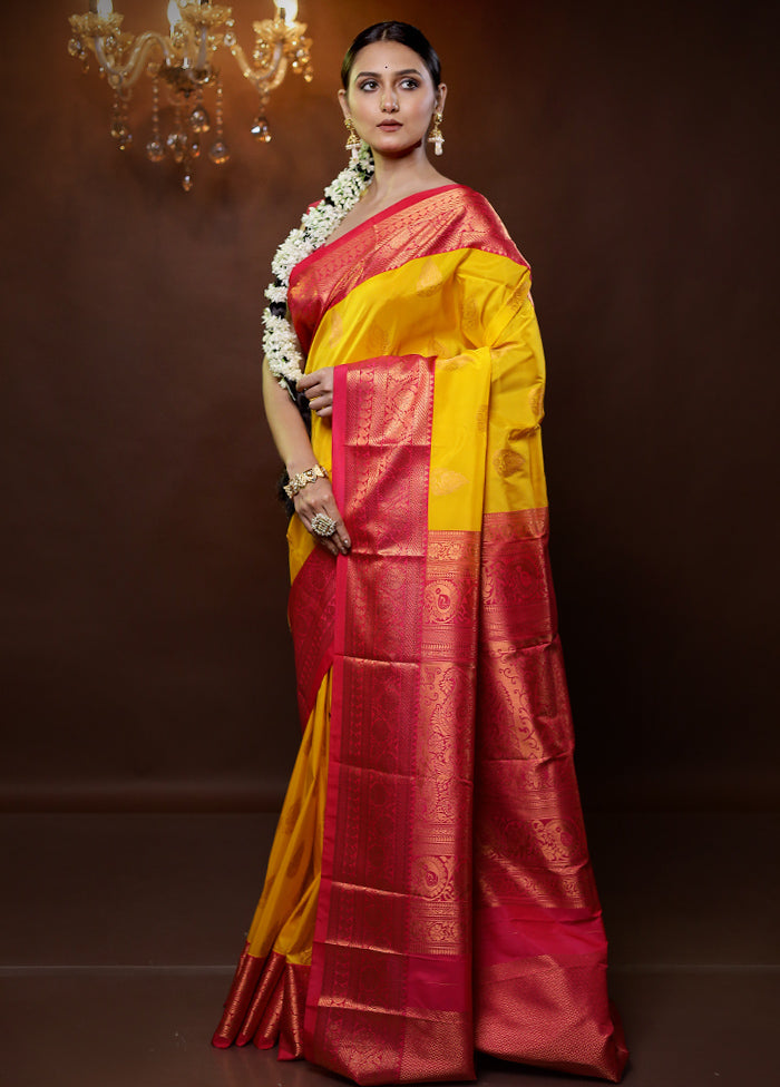 Yellow Kanjivaram Silk Saree With Blouse Piece