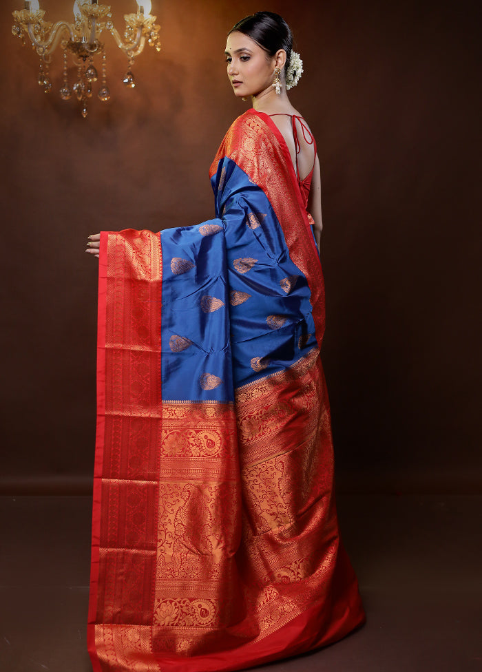 Blue Kanjivaram Silk Saree With Blouse Piece