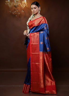 Blue Kanjivaram Silk Saree With Blouse Piece