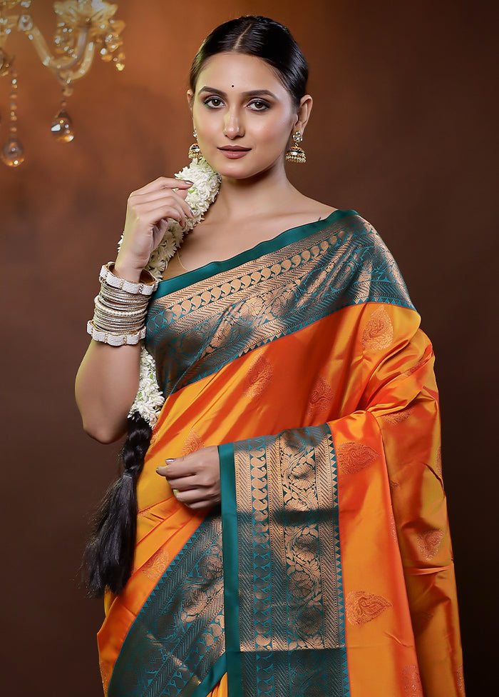 Rust Kanjivaram Silk Saree With Blouse Piece