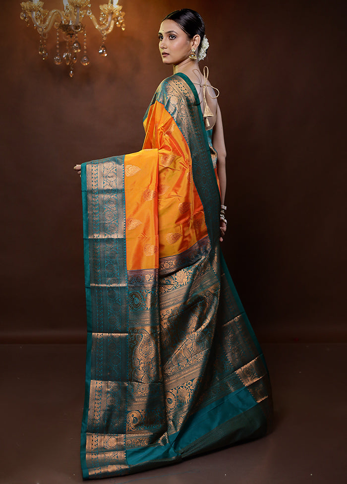 Rust Kanjivaram Silk Saree With Blouse Piece