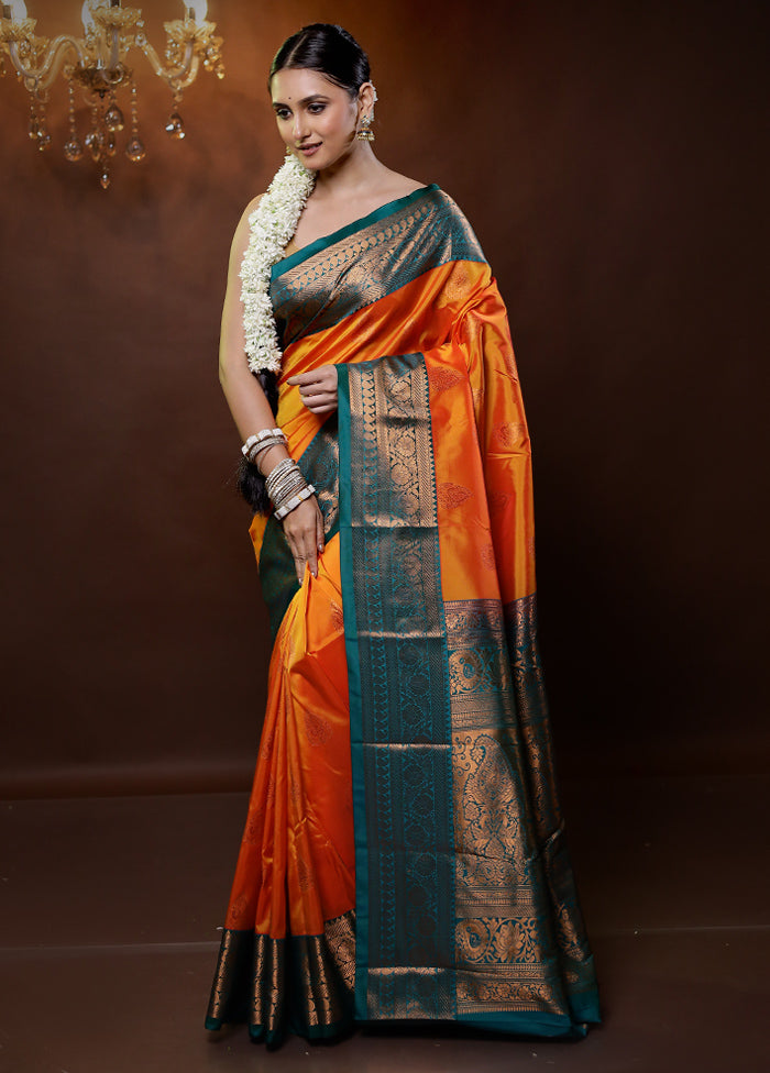 Rust Kanjivaram Silk Saree With Blouse Piece