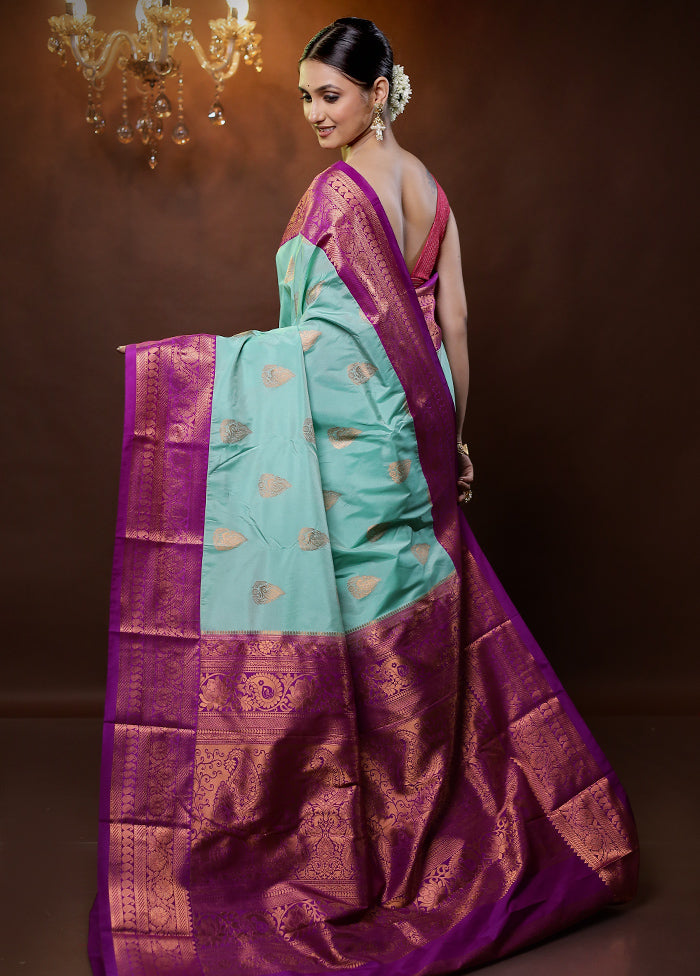 Green Kanjivaram Silk Saree With Blouse Piece