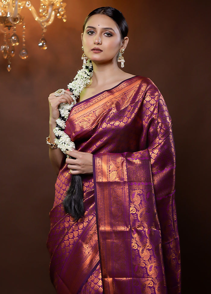 Purple Kanjivaram Silk Saree With Blouse Piece