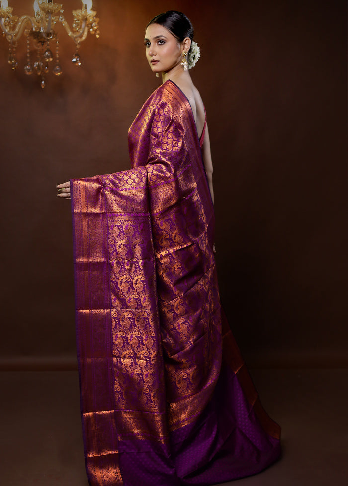 Purple Kanjivaram Silk Saree With Blouse Piece