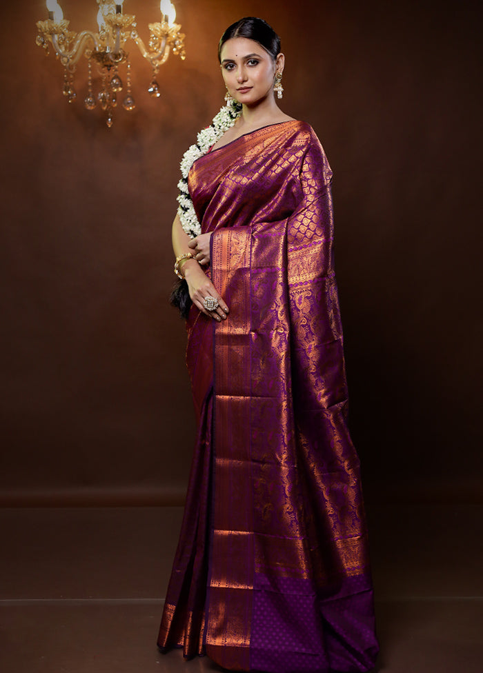 Purple Kanjivaram Silk Saree With Blouse Piece