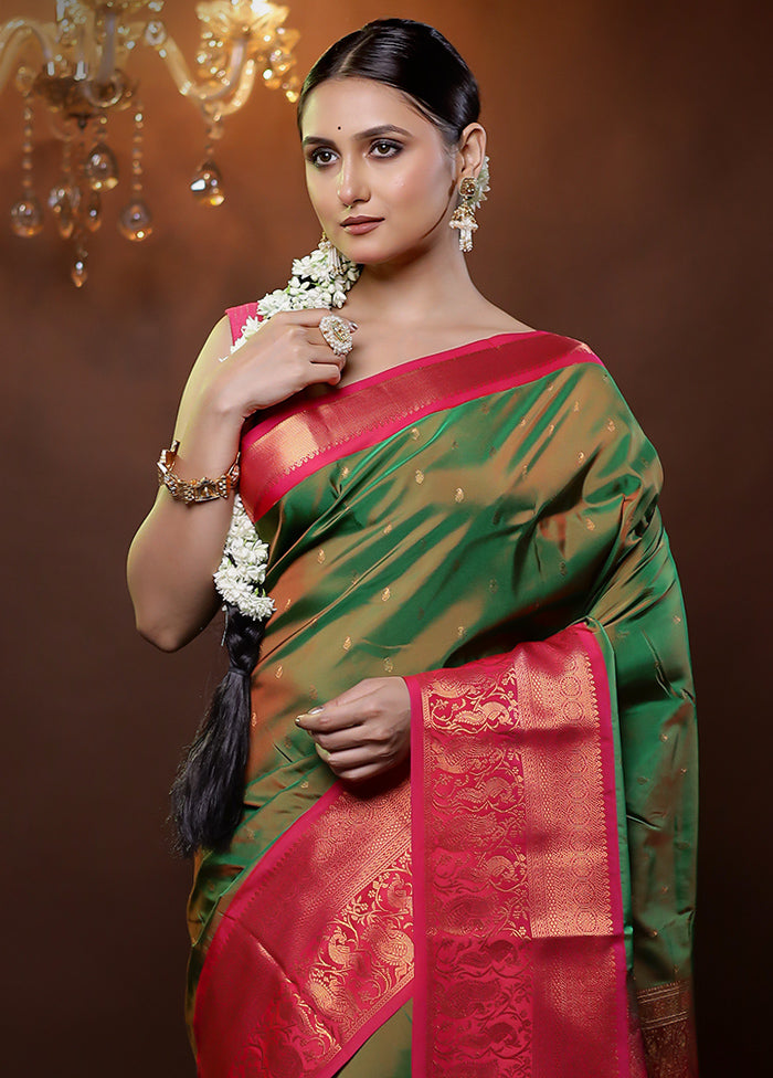 Green Kanjivaram Silk Saree With Blouse Piece