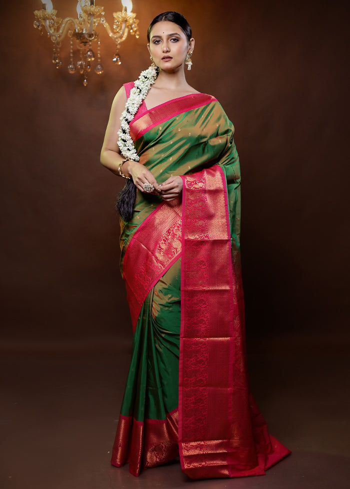 Green Kanjivaram Silk Saree With Blouse Piece